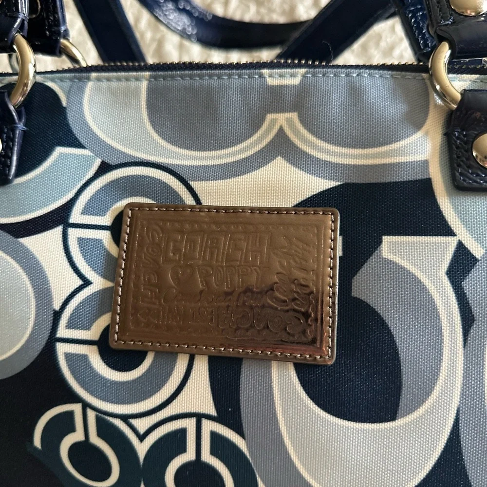 Vintage Coach Blue and White Tote Bag